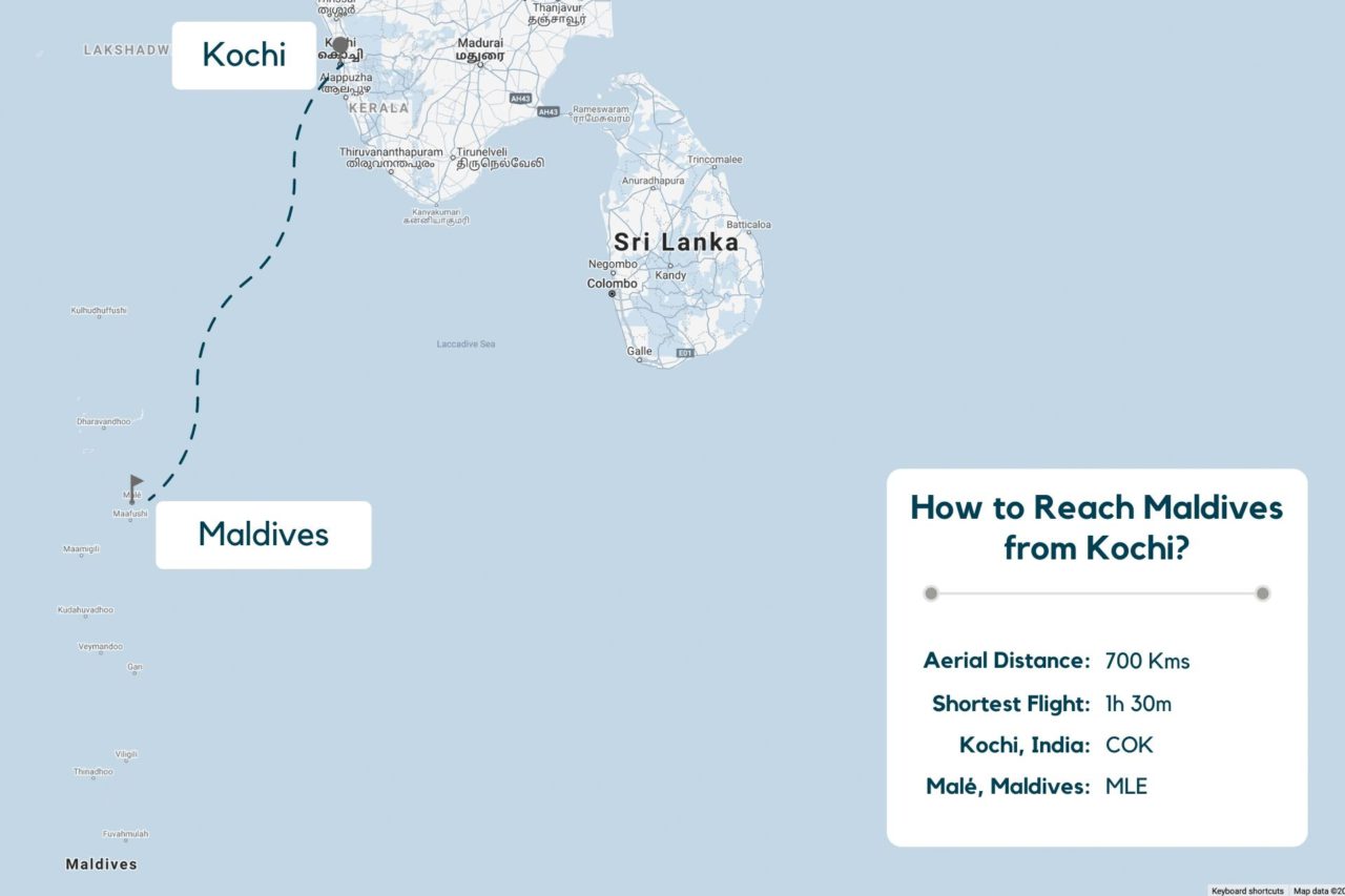 Cochin/ Kochi to Maldives Map