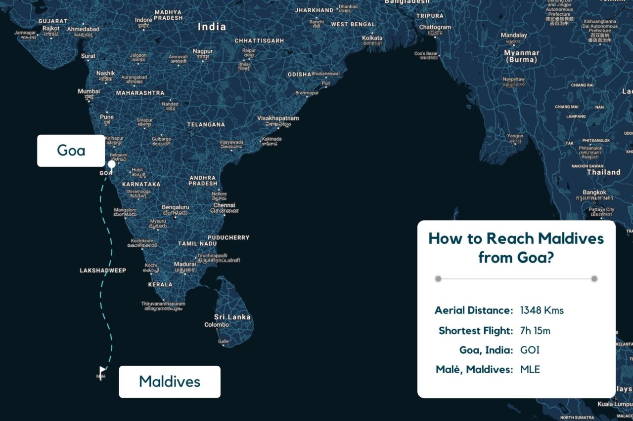 Goa to Maldives Map - Distance, Route & Flight Duration