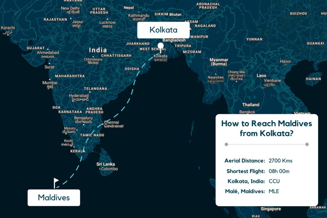 Kolkata to Maldives Map - Distance, Route & Flight Duration